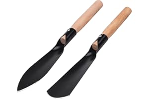 FLOWERUN Blumenkelle, Gartenschaufel Set 2-teilig, Handspaten mit Holzgriff für Umgraben, Umpflanzen und Beetpflege, Gartenwerkzeug für Blumen, Gemüse und Sukkulenten (Schwarz)