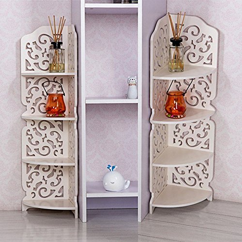 Eckregal Eckstand Bücherregal Regal Aufbewahrung Organizer 4 Etagen Geschnitzt Hohl Eckablage Weiß - 4