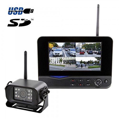 Preisvergleich Produktbild HaWoTEC TRUCK LKW PKW Digitales Funk Video-Rückfahrsystem mit Quadmonitor und Aufzeichnungsfunktion 12V 24V
