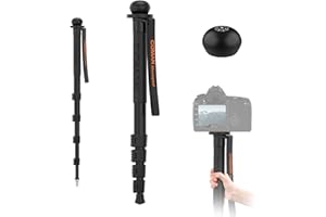 COMAN Monopode pour appareil photo avec pied et poignée en aluminium, 5 sections jusqu'à 180 cm, monopode de voyage, portable, compact, léger avec pieds, charge maximale de 10 kg, appareil photo reflex
