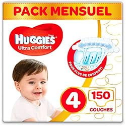 Huggies - Ultra Comfort - Couches Bébé Unisexe - Taille 4 (7-18 kg) x150 Couches - Pack 1 Mois