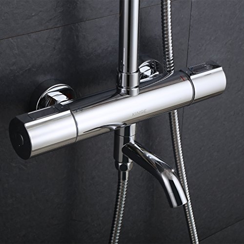 Kinse® Elegant Chrom Überkopf-Brauseset rain Duschsystem Duschstange mit Brausethermostat Regendusche Duschset inkl. Handbrause und Regenbrause - 7