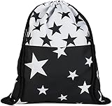 styleBREAKER Hipster Turnbeutel im 2-Tone Schwarz Weiß Look mit All Over Stern Print, Rucksack, Sportbeutel, Beutel, Unisex 02012173, Farbe:Schwarz / Weiß