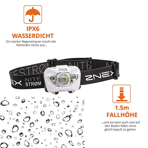 ZNEX Nitestrøm | Super Helle Wasserdichte IPX6 LED Stirnlampe 168 Lumen mit Infrarot-Sensor-Gestensteuerung, Rotlicht, Blinklicht, SOS-Notfall-Pfeife + GRATIS LED-Leuchtarmband - 4