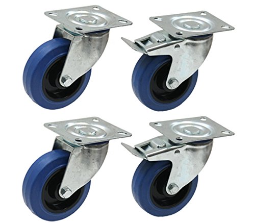 Satz von vier - 100mm blauen Gummi Flight Case Rollen - schwere elastische Gummirollen 150kg