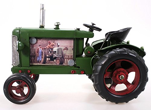Metall Traktor als Bilderrahmen grün 24 cm Blech Modell Schlepper Trecker