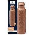 KHC 100% Pure Copper Water Bottle Handcrafted | 34 Oz 1 Litter Copper Water Vessel - Drink More Water Bottle in many Patterns– Large -Leak Proof - Smooth Finish (Hammered Matt Copper Bottle)