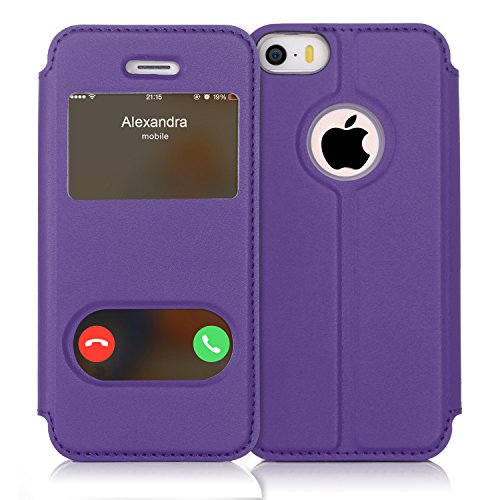 Coque iPhone SE, Coque iPhone 5S, Coque iPhone 5, Fyy® Housse Magnetique Smart View avec Fenêtre d'Ouverture pour Apple iPhone SE/5S/5 Violet