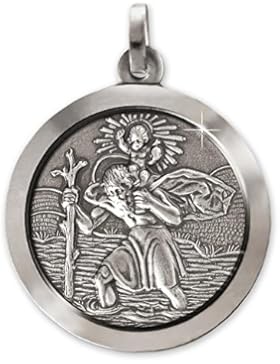 CLEVER SCHMUCK Silberner Anhänger Vorderseite großer Christopherus Ø 24 mm antik geschwärzt glänzend Rückseite...