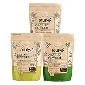 Atulya 100% Pure & Natural Organic Powder Amla, Reetha, Shikakai Powder for Hair Care-Pack of 3