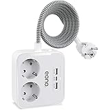 Amazon Brand - Eono 2-Fach Steckdosenleiste Verteilersteckdose mit USB-C-Port, Reise Mehrfachsteckdose 4000W-16A Schreibtisch