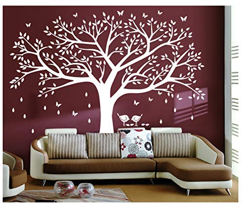 BDECOLL adhesivo de pared, árbol con pájaros vinilo Natural Tema pared arte bebé guardería adhesivo, vinilo