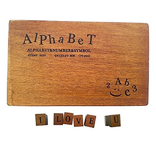 Beelfast 70-tlg. Holz Gummi Stempel Set Box Holz Stempelset Alphabet Buchstaben Stamp Letters - 6