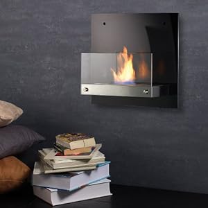 Carlo Milano Bio-Ethanol Deko-Wandkamin mit Rückwand aus Spiegelglas