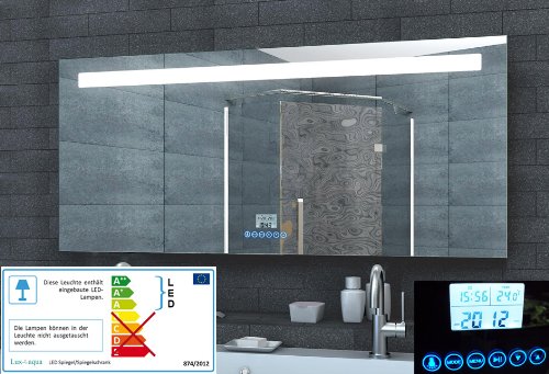 Badezimmerspiegel Wandspiegel Lichtspiegel LED Beleuchtung Uhr Radio MP3 und TOUCH SCHALTER 140 x 60 cm – LMP14060 - 2