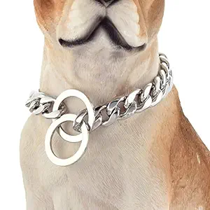 GZMZC 13/15/19mm Strong Silver Tone 316L Stainless Steel NK Chain Link Dog Pet Choker Collar Necklace 12-36inch(12inches,13mm)