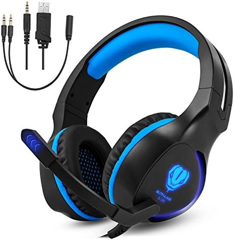 Hisionlee Xbox One Headset Gaming, PS4 Controller,Over-Ear Headphones with Mic,Stereo Gamer Headphones 3.5mm,Wired Noise Isolation(Blue)