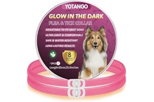 YOTANGO Flea Collar for Dogs, Flea and Tick Collar for Dogs, Flea Treatment for Dogs, Adjustable Luminous Dog Flea Collars 8 Months Protection, Waterproof Dog Flea Collars for Puppies Large Dogs Pink-2Pcs