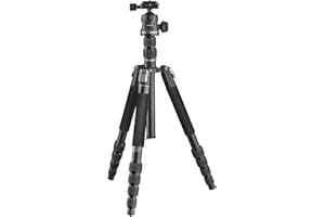 Mantona DSLM Travel Evolution 224 - Treppiede da viaggio leggero con equipaggiamento completo, testa a sfera panoramica a 360°, compatibile con Arca-Swiss, in alluminio, chiusura Fliplock DSLM Travel