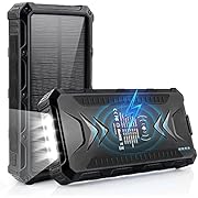 DJROLL 36000mAh Solar Power Bank, Qi Wireless Solar Portable Charger with LED Flashlights, Dual Outputs &amp; Inputs Huge Capacity Battery Pack for Outdoor Activities Camera Cell Phones Consoles (Black)