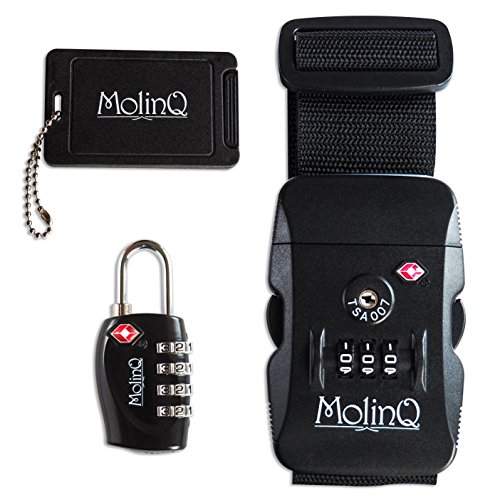 Cadenas et Sangle à Bagages avec Étiquette de Voyage | TSA Approuvé | Set de Voyage Complet | Boîte Cadeau Incluse | Noir