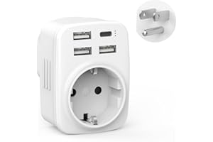 Clomnpe Adaptateur Prise USA, 5 en 1 Adaptateur Prise France vers USA Canada, Americaine avec 3 USB-A et 1 USB-C et 1 Prise, Mexique Thaïlande Type B