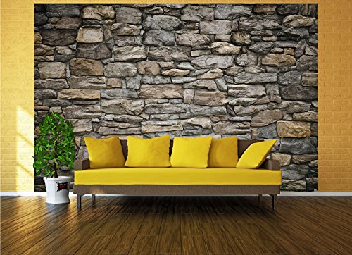 Fototapete Graue Steinwand Wand-dekoration – Wandbild Steinmauer Poster-Motiv by GREAT ART (336 x 238 cm) - 6
