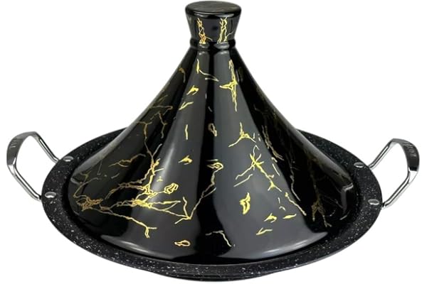 Tajine Royal Swiss 38 cm – Acier inoxydable, revêtement antiadhésif, couvercle porcelaine – Toutes sources de chaleur, induction, gaz, électrique – Cuisine saine (Noir, 38 cm)