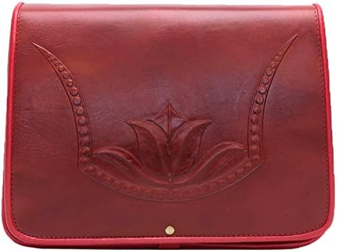Koson Leather Moulded Red Tulip Handmade Satchel Shoulder Handbag Messenger Bag