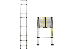 Lospitch Scala telescopica pieghevole in alluminio, 3,2 m, con meccanismo di bloccaggio a molla, portata 150 kg, per lavori di casa, tetto, giardino