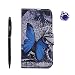 Produktbild Samsung Galaxy A5 ( 2016 ) Hülle, Alfort 3 in 1 Flip Fashion Design Dual Use Falten Premium PU Leder Mappen Kasten Abdeckung für Samsung Galaxy A5 / SM-A510F ( 2016 ) 5.2" Smartphone mit Blauer Schmetterling + Netter Kristall Staub Stecker + Schwarz Alfort Stylus Pen