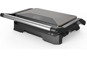 Black+Decker - Grill BXGR1001E | 1000W | 180º öppning | Plattor 23 x 14,5 cm med blockering | PFOA-fri non-stick dubbla lager | Flytande lock | Återvinningsbricka
