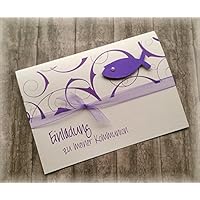 Einladung Einladungskarte Kommunion Konfirmation Firmung Taufe Fisch lila violett