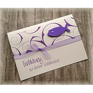 Einladung Einladungskarte Kommunion Konfirmation Firmung Taufe Fisch lila violett