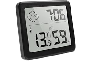 HOUDIAN Desktop Digital Thermometer Hygrometer Innen Hygrometer, großer LCD-Bildschirm mit Zeit-Innenfeuchtigkeit für Zuhause, Büro, Gewächshaus(Mit Batterie) (Schwarz)