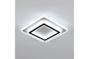 SENQIU Lámpara de Techo LED, 38W 4725LM Plafón LED Techo Cuadrada Negro Moderno, Luz de Techo Moderna Acrílico para Dormitorio, Salon, Cocina, Baño, Pasillo, Blanco Frío 6500K, 29CM