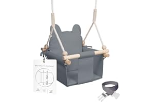 ‎MAMOI MAMOI® Drewniana huśtawka dla dzieci + PAS BEZPIECZEŃSTWA | Regulacja wysokości 190-260cm | Huśtawka do domu Huśtawka dziecięca | Wewnętrzna huśtawka dla dzieci | CE | 100% ECO | Wyprodukowano w UE