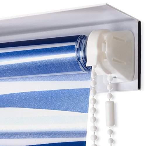 Design Duschrollo Blaue Streifen | viele Größen | schnelltrocknend | Deckenbefestigung mit Halbkassette | halbtransparent, blau gestreift | 100x240cm (BxL) - 6