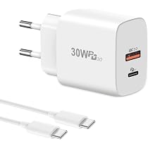 URAQT Caricabatterie Auto USB C 30W + USB A 30W: Ricarica Rapida Con Cavo Incluso