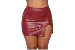 Pelisy Mujer Sexy Cintura Alta Cortas Faldas de Cuero Moda Slim Wrap Zipper Split PU Minifalda