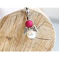 Engel aus Perlen pink Gastgeschenk Glücksbringer Hochzeit Kommunion Konfirmation Taufe Tischkarte Schutzengel silber