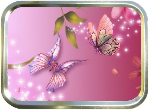 PINK SILK BUTTERFLY 2oz GOLD TOBACCO TIN,BACCY TIN,PILL TIN,FISHING TIN,SEWING TIN