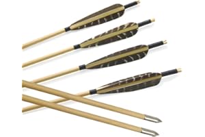 ZSHJG 6pcs Tir à l'arc Flèches en Bois Plumes de Dinde Traditionnel Flèches d'arbre en Bois pour 35 Lbs Recurve Arc Longbow Arc