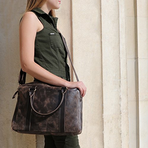 BACCINI Laptoptasche LEON – Notebooktasche groß fit für 15.4″ mit Extra-Abtrennung- Businesstasche – echt Leder Distressed-Braun - 6