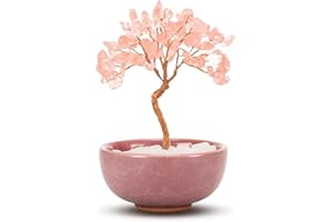 JYNVO Albero della Vita di Quarzo Rosa - Cristallo Portafortuna, Deko Feng Shui con Base di Pietra, per Reiki, San Valentino, Compleanno & Donne