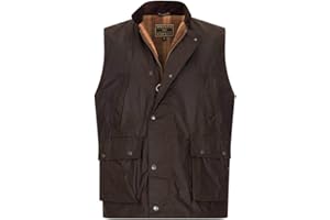 WALKER AND HAWKES - Men's Winchester Multi Pocket Waxed Cotton Gilet Outdoor Camping Waistcoat Hiking Travelling Jacket Brown