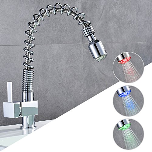 Auralum® Chrom LED RGB Küchenarmatur Spültischarmatur Wasserhahn Kupfer Mischbatterie Armatur Küche - 6