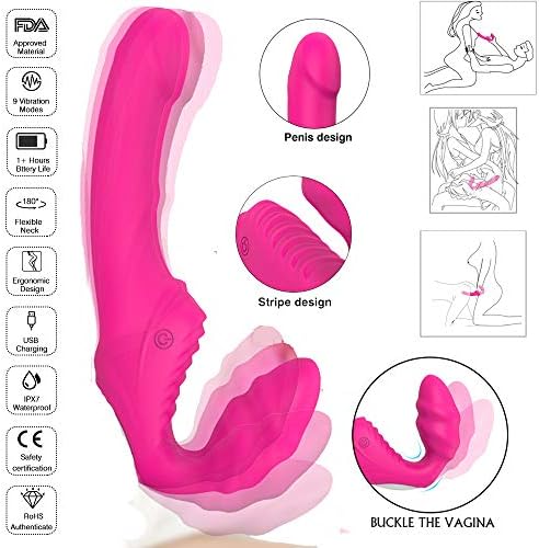 Strap-Less Strapon Vibrat-ors, Strap on Lesbian Double Vibrat-or Massager,Realistic Double Sided Silicone Dild-os for G-Spot Cli-toris Nipple