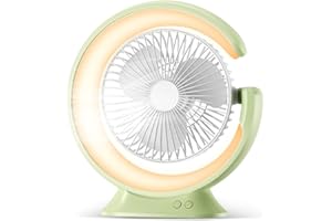 Zinueen Ventilateur de cuisine avec batterie 2400 mAh, 3 vitesses, 3 niveaux de luminosité, silencieux et polyvalent, ventilateur et ventilateur idéal pour chambre à coucher, tente et bureau (vert)