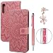 Produktbild ToneSun Hülle Case für Samsung Glaxy A7 2018, Leder Filp Wallet Handyhülle Flipcase: Sonnenblume Multifunktionale Tasche Cover Brieftasche Schutzhülle in Pink + Stöpsel + Stylus